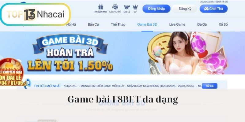 Game bài F8BET đa dạng