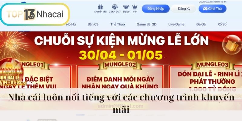 Nhà cái luôn nổi tiếng với các chương trình khuyến mãi